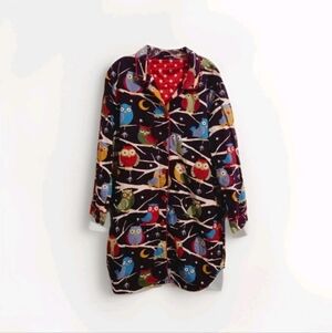 Nick & Nora Womens Owls Purple Long Sleeve Pajama Nightgown Dress XL